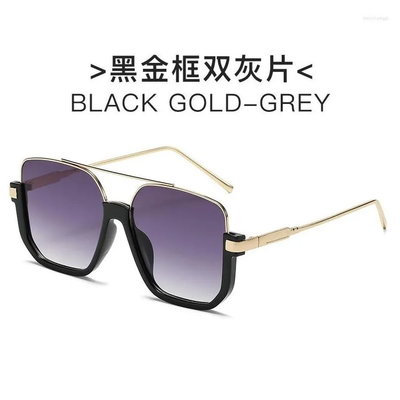 Sunglasses 2022 Men`s Double Beam Large Frame Anti Blue-Ray Retro Glasses Ins Lower Semi-Rimless Square For Women