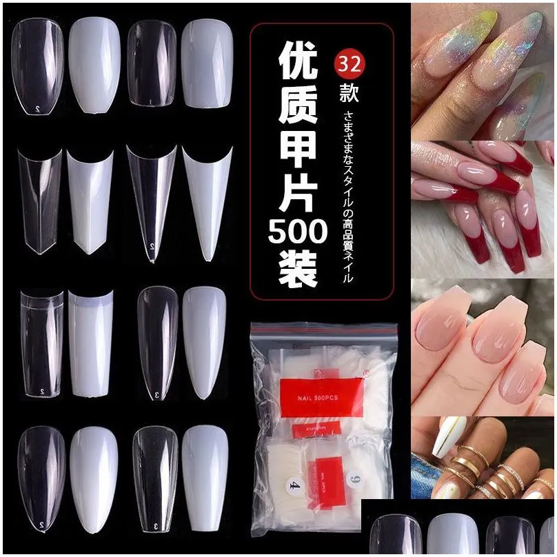 32 Styles Long Stiletto False Nails Tip Full Cover Coffin Ballerina Fake Nail 500pcs per bag DIY Salon tool