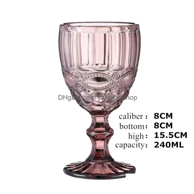 vintage glass goblet - 240ml vintage wine goblet carved colored wine glasses for wedding party daily use - 4 kinds of colors