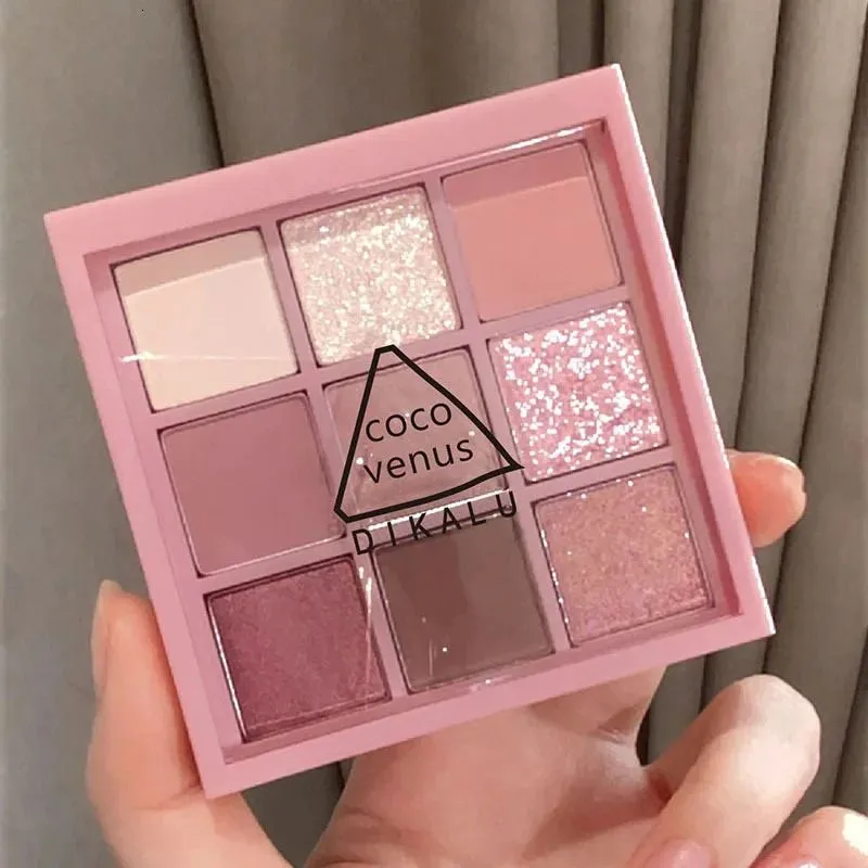 Eye Shadow DIKALU Ninecolor Eyeshadow Palette Rose Pink Color Pearly Matte Glitter Pallete Shiny Pigments 231012