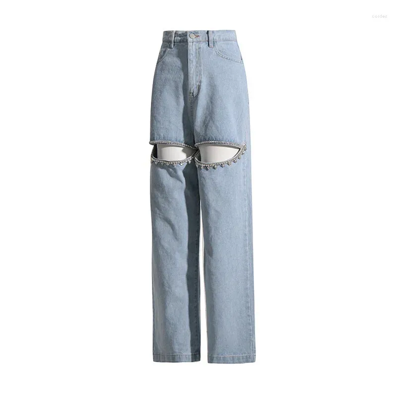 Women`s Jeans 2023 Spring/summer Wide Leg High Waist Pants With Diamond Studded Beads Design Feeling Small And
