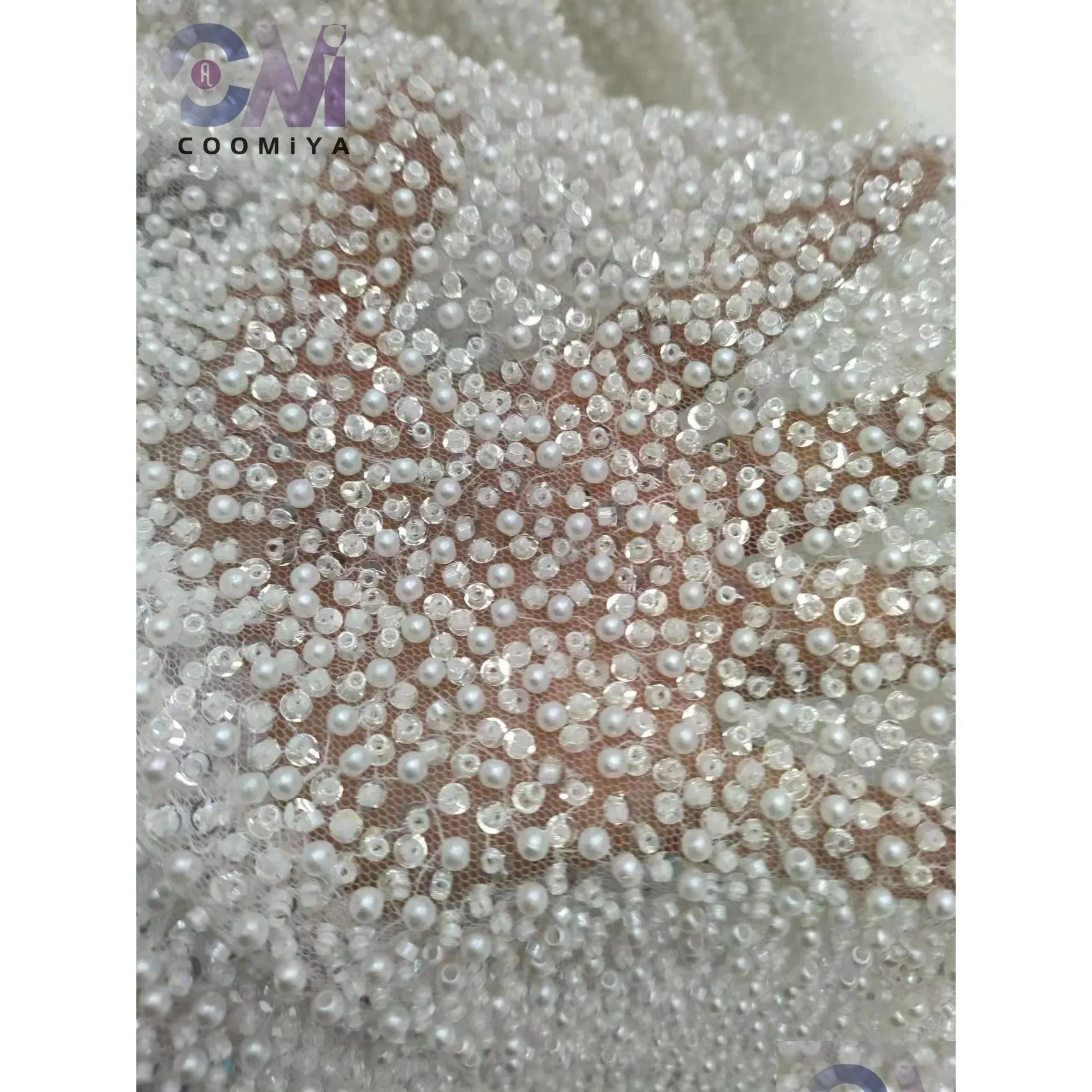 Super Top Quality White Color Full Beads and Sequins Luxury Handmade Fashion Net Lace Fabric For Party Dresses 231226