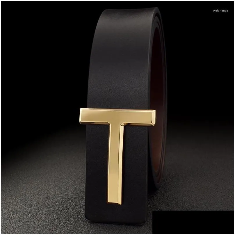Belts High Quality Designer Men Fashion T Letter Luxury Famous Genuine Leather Belt Jeans Formal Cowskin Black Waist Strap 3.7cm