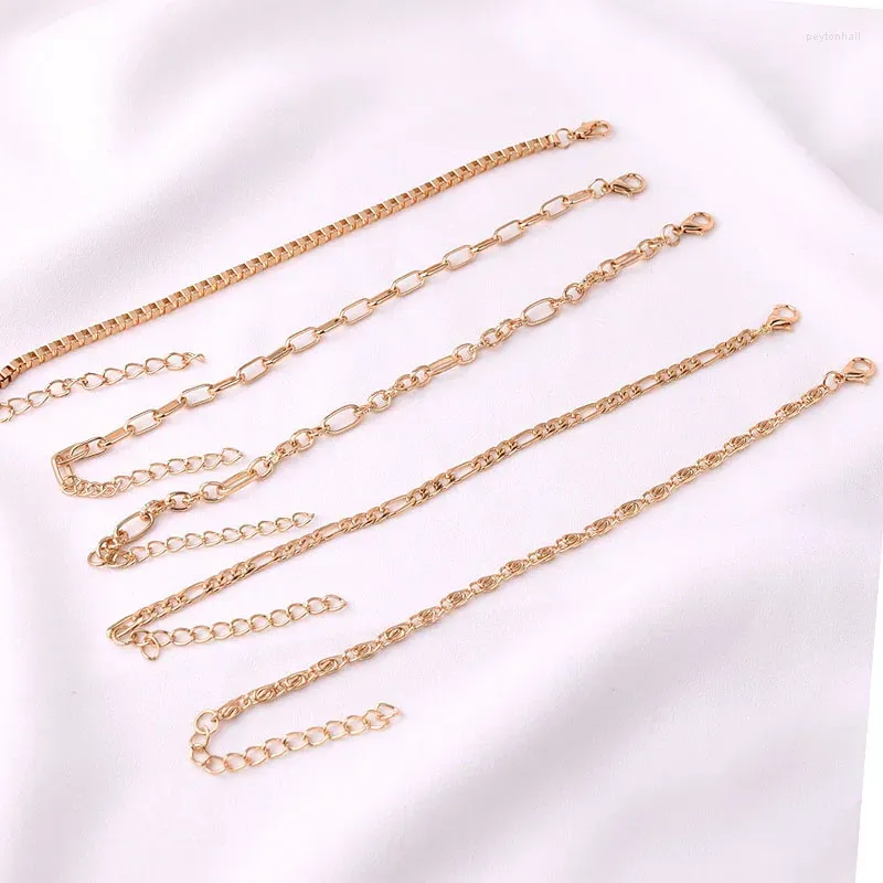 Charm Bracelets 5 Pcs/set Gold Color Link Chain For Women Simple Braclets Girls Wristband Fashion Woman 2023