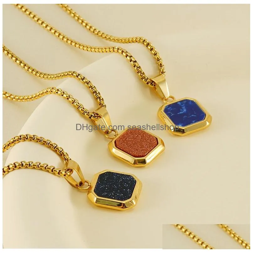 New Titanium Steel INS Style Necklace Net Red 18K Gold Stainless Steel Light Luxury Natural Gold Sand Pendant Men&Women