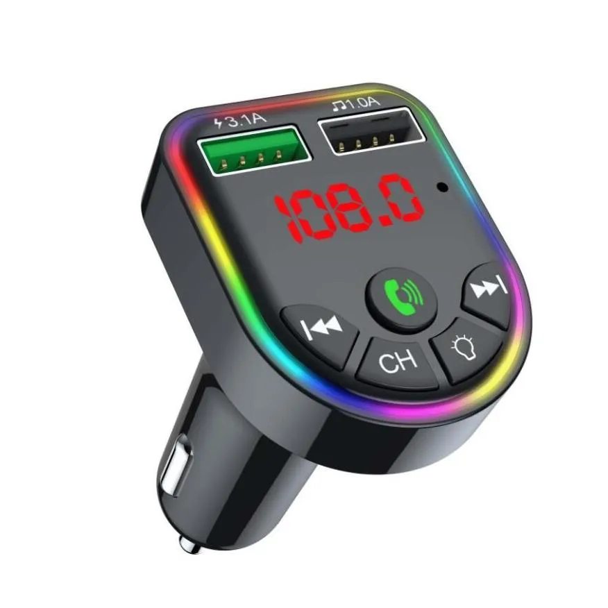 Acura radio C12 C13 F5 F6 Car Bluetooth 5.0 FM Transmitter Wireless Handsfree Audio Receiver MP3 Player RGB light USB Type-c 