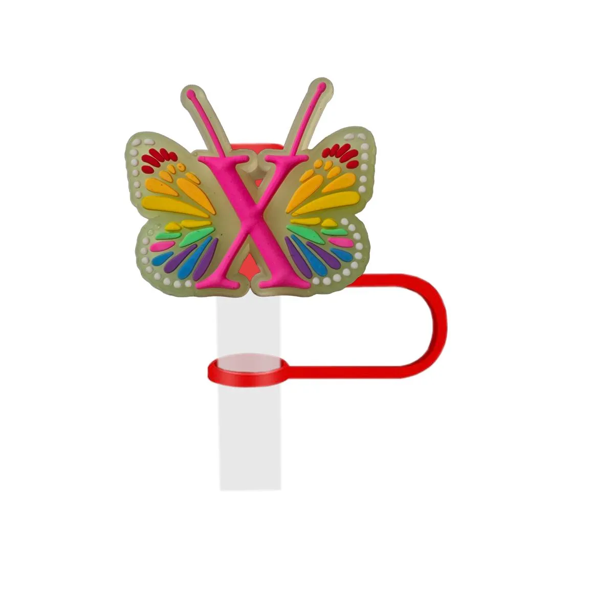 fluorescent letter butterfly straw cover for  cups silicone covers cup accessories cute funny tumbler topper man woman gift soft 10mm straws pack of