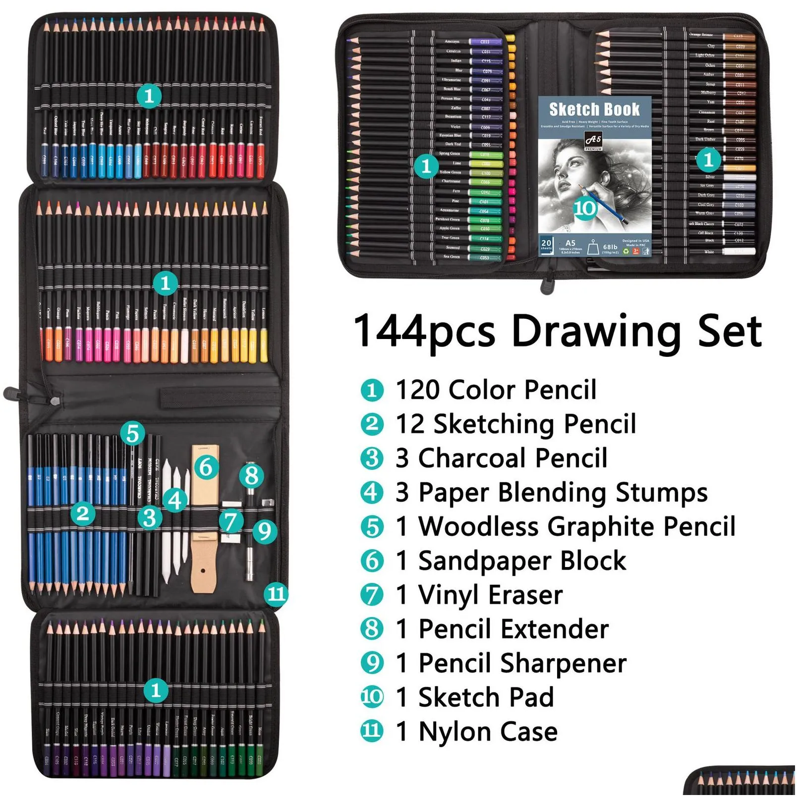wholesale Pencil Bags 33517295144 Pcs Colored Pencils Set Drawing and Sketching Kit Art Tool Professional Supplies Kid Gift 230706
