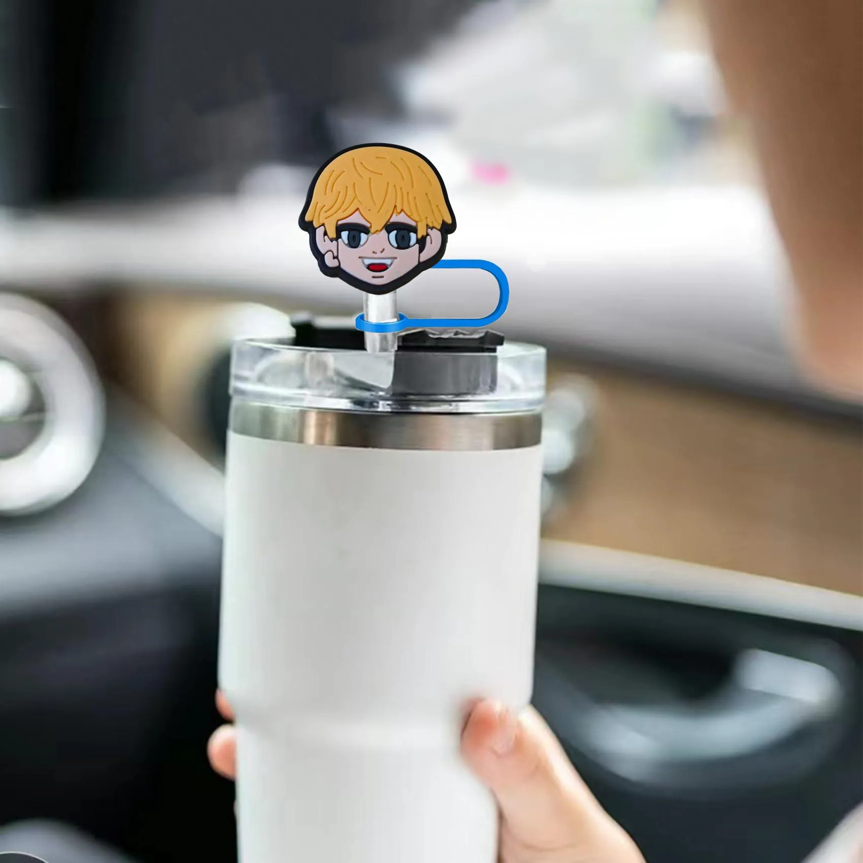 cartoon head straw cover for  cups reusable silicone covers tumbler accessories dust-proof tips protectors 10mm cap cup 30 oz 40 0.4 in/10mm straws