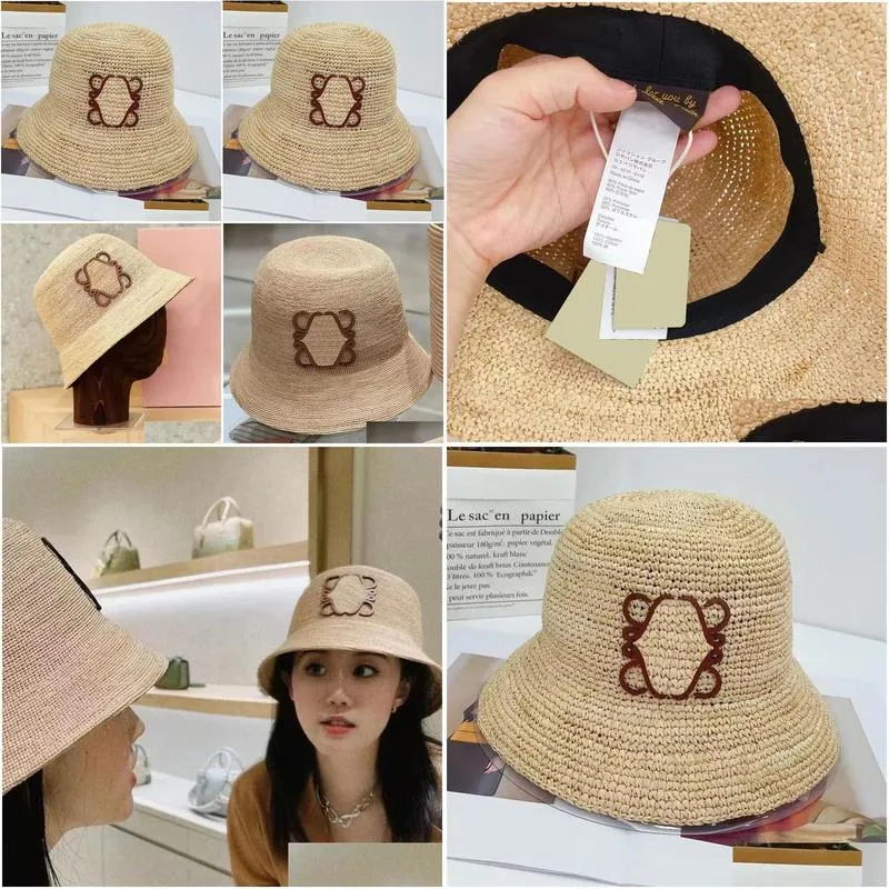 Straw Summer Bucket Hats Designer Raffia Bonnets for Women Mens Beach-hat Grass Woven Caps Anagram Strawhat Flat Cap
