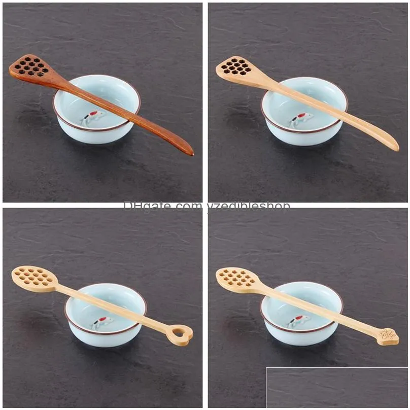 handle wooden long spoon coffee tea honeycomb shape stirring spoons mixing stick kitchen stirrer dipper tableware collect dispense honey tool jy1149