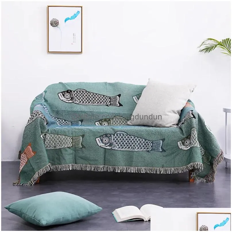 Blanket Textile City Ins Modern Simple Koi Fish Pattern Sofa Towel Home Decor Throw Comfy Soft Carpet Dust proof 230809