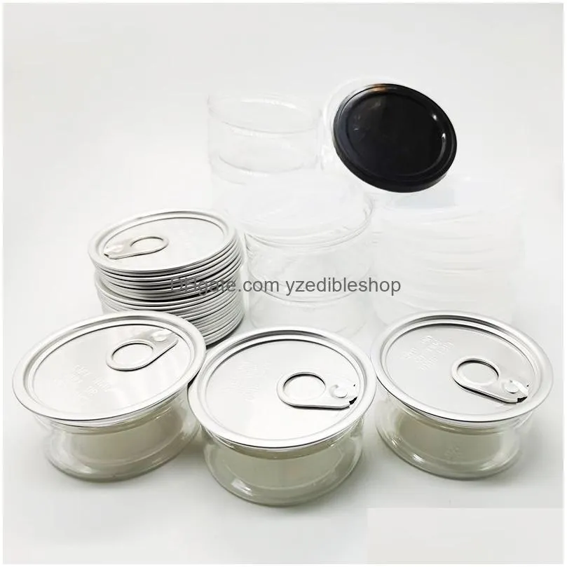 food packaging plastic clear containers empty tin cans 3.5g black lids white lids