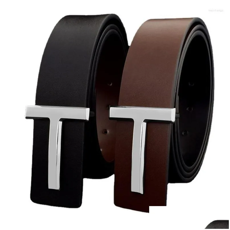 Belts High Quality Designer Men Fashion T Letter Luxury Famous Genuine Leather Belt Jeans Formal Cowskin Black Waist Strap 3.7cm