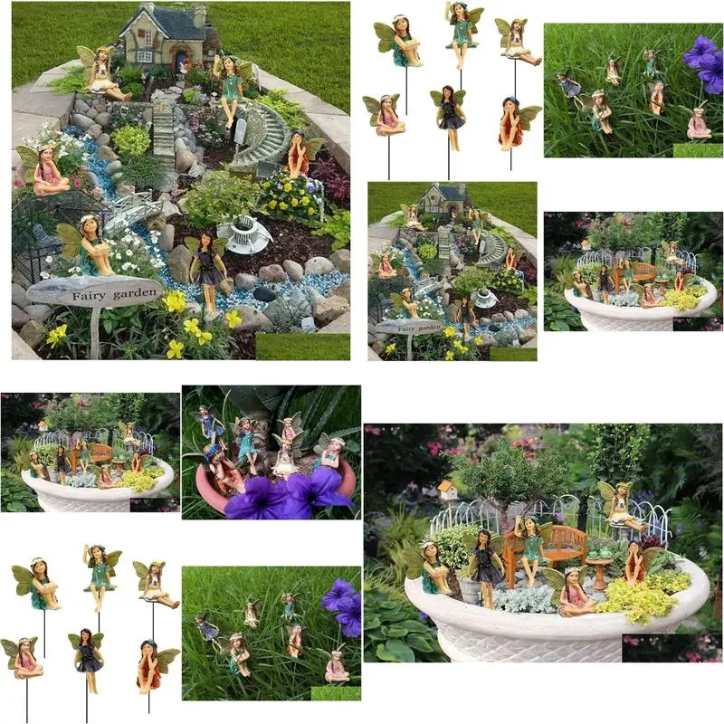 6pcs/lot fairy garden accessories outdoor indoor 6pcs miniature fairies figurines for pot plants and mini garden lawn decorations