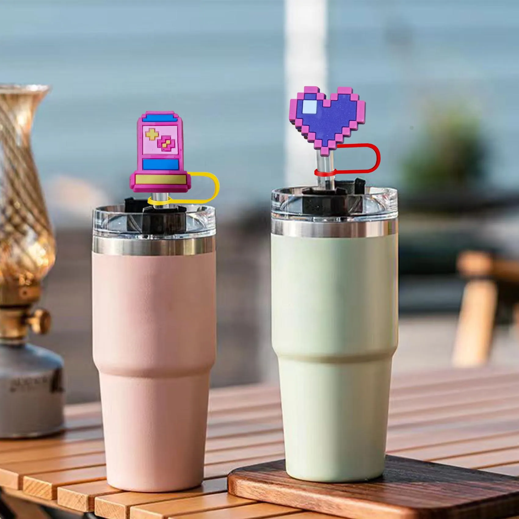 pink battery straw cover for  cups drinking silicone covers cap water bottle topper reusable stopper tips tumbler accessories