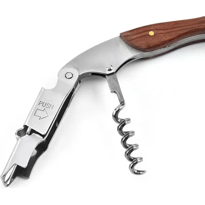 Stainless Steel Wine Corkscrew Portable Wooden Beer Bottle Opener Multifunctional Wine Knife Bar Tool 7 Style