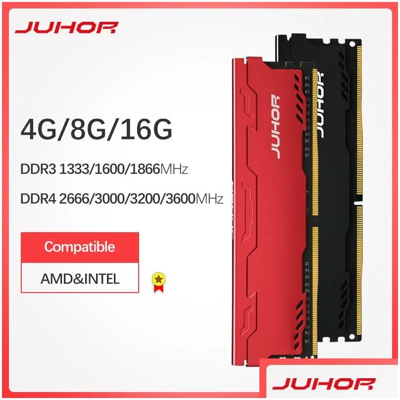 JUHOR Memory Ram DDR3 8G 4G 1866MHz 1600MHz DDR4 8G 16G 2666 3000 32000MHz Desktop Memory Udimm 1333 dimm stand For AMD/intel