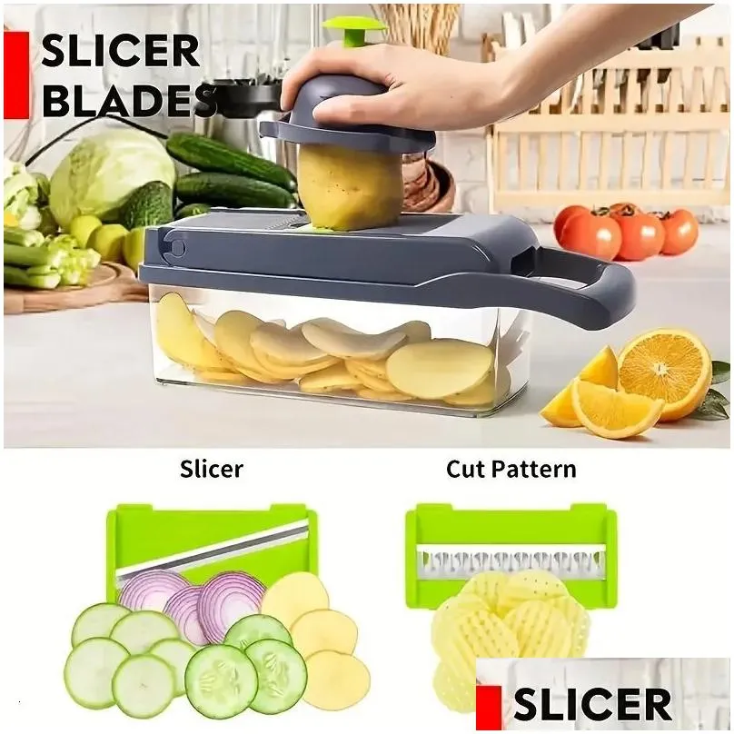 fruit vegetable tools 16 in 1 multifunctional vegetable slicer cutter shredders slicer with basket fruit potato onion mincer chopper carrot grater