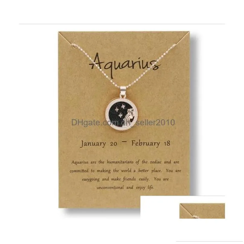 Pendant Necklaces 12 Constellation For Women Men Gold Chain Zodiac Sign Round Necklace Black And White Couple Jewelry Birthday Gift