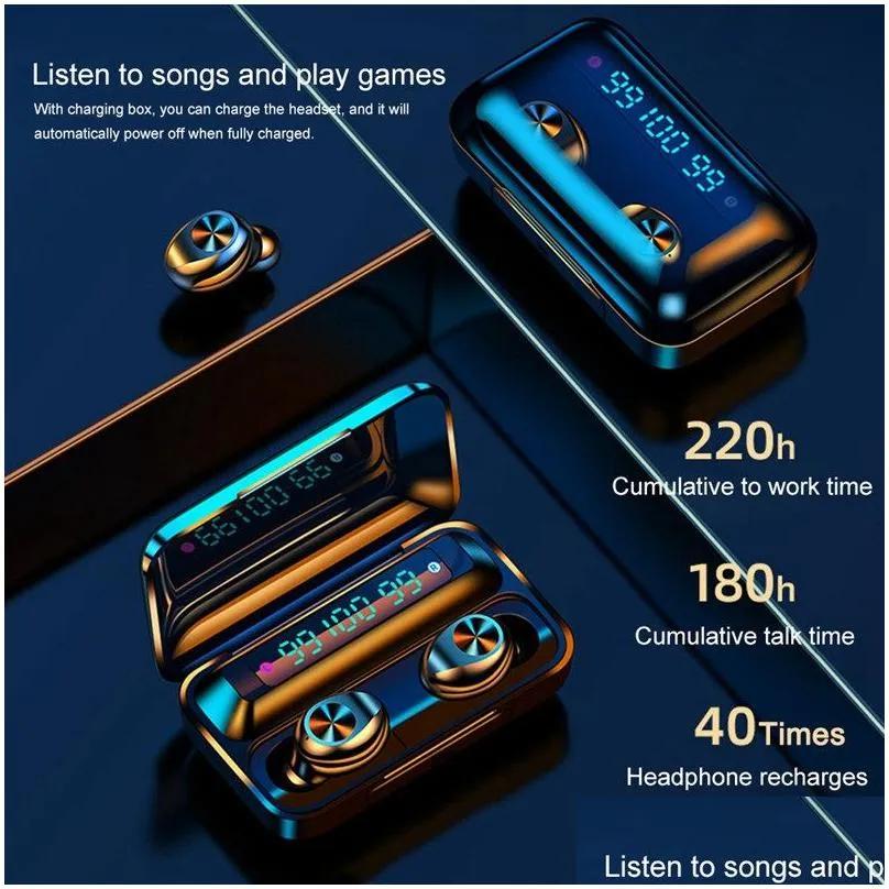 Newest F9-9 TWS Wireless Bluetooth Earphone Touch control 9D Stereo Headset with mic Sport Earphones Waterproof Earbuds LED display