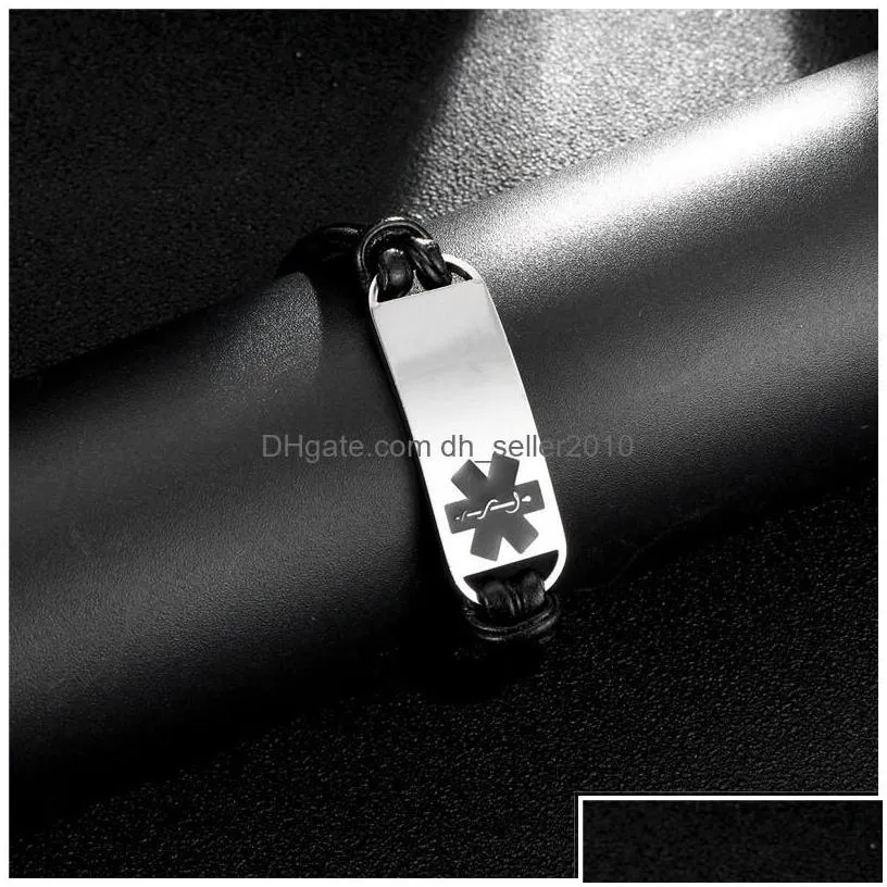 Charm Bracelets New Luxury Designer Stainless Steel Womens Medical Id Chain Leather Bracelet Christmas Wristband Jewelry Gi Dhkhv