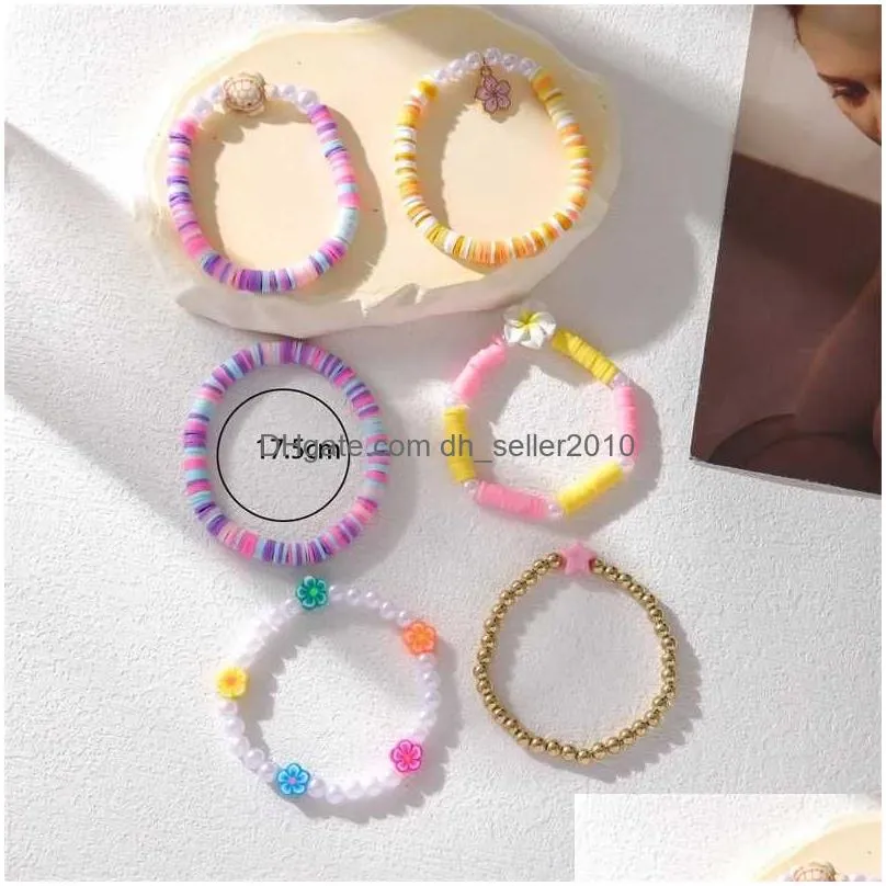 Beaded 4 Bohemian Polymer Clay Bead Chain Bracelet Sets Suitable For Women New Fashion Jewelry Flower Stars Corn Cake Pearl Bracelets Dhkan