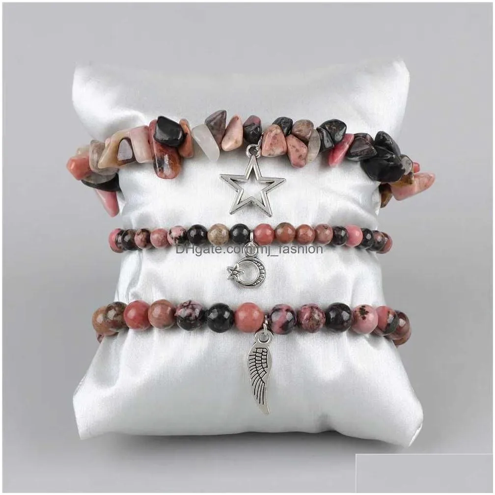 Chain Healing Crystal Set Beaded Charm Bracelet Suitable For Women Men Anxiety Relieving Alloy Friendship Drop Delivery Dhkuk