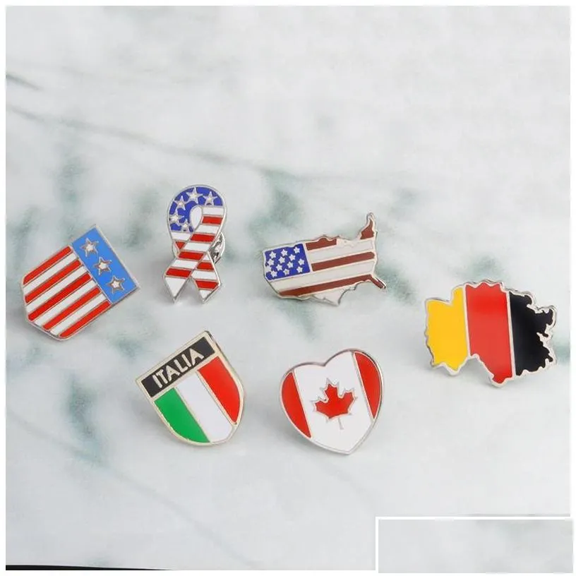 Pins Brooches National Flags Enamel Brooches Canadian American German Italian Flag Lapel Pin Button Clothes Collar Brooch Badge Fashi