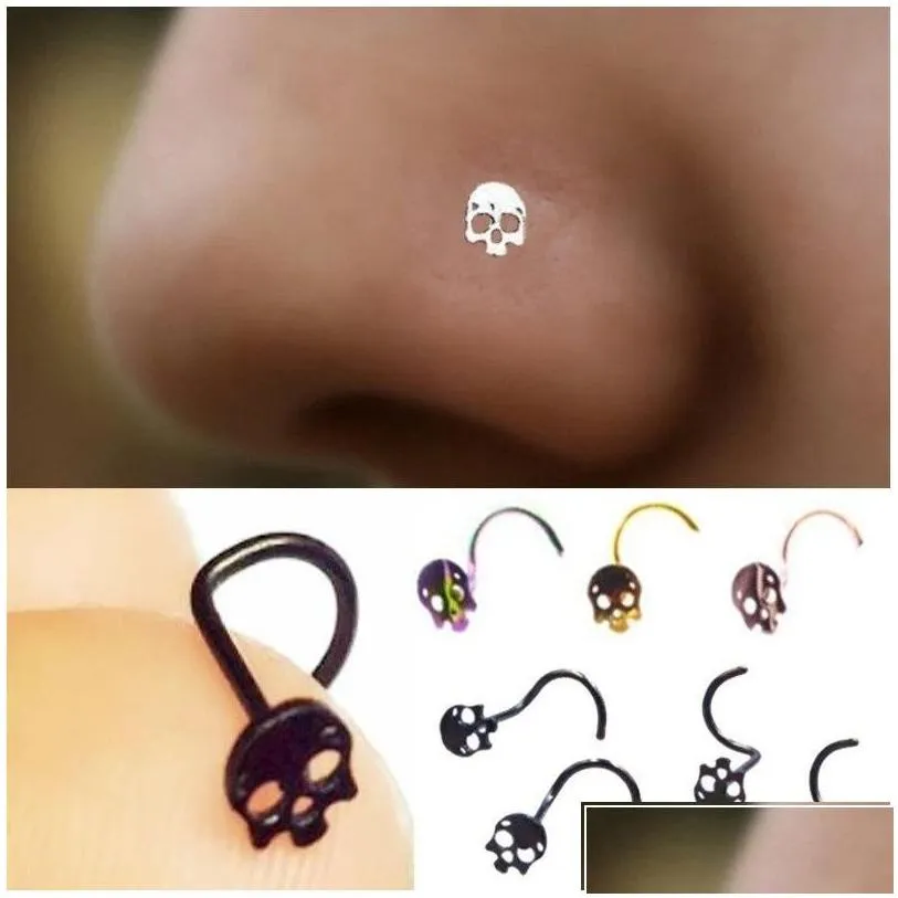 Nose Rings Studs Punk Style Skl Ring Stud Hoop Body Piercing Women Fashion Accessories 5 Colors Drop Delivery Jewelry Dhtkz