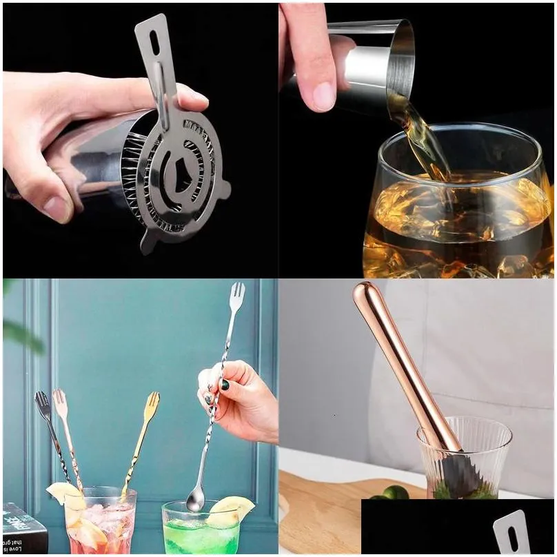 bar tools boston style shaker for party bar wine jigger strainer muddler spoon tool 5-7pieces cocktail shaker mixer martini drinking