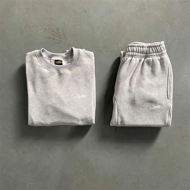 New Sets Hmp Hoodie Men`s Grey Tracksuits Letter Embroidered Sweatshirt and Sweatpants High Street Shopping Pants