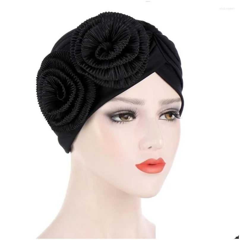 ethnic clothing women fashion solid color forehead cross inner hijabs cap big flower head wrap scarf muslim turban ready to wear
