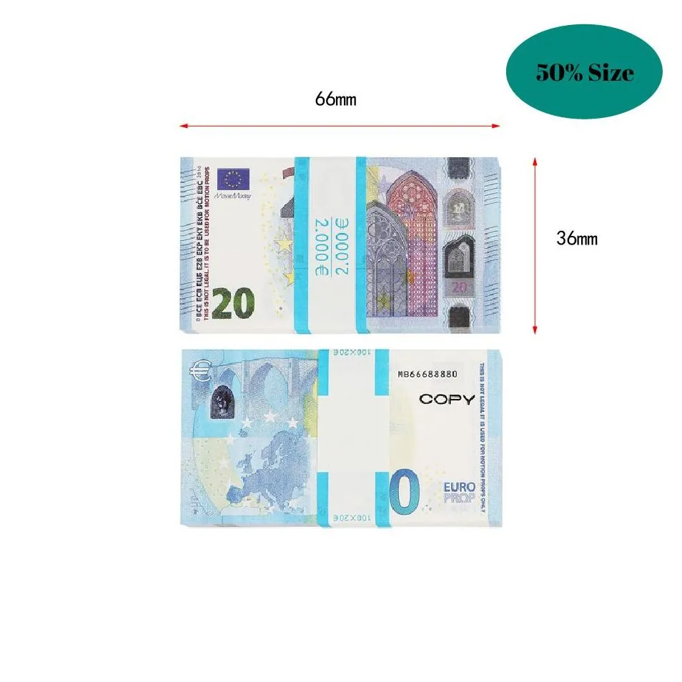 50% Size Top Quality Prop Money Copy 10 20 50 100 Party Math Fake Banknotes Notes Faux Billet Euro Play Collection Gifts Realistic Double Sided Stack Full Print