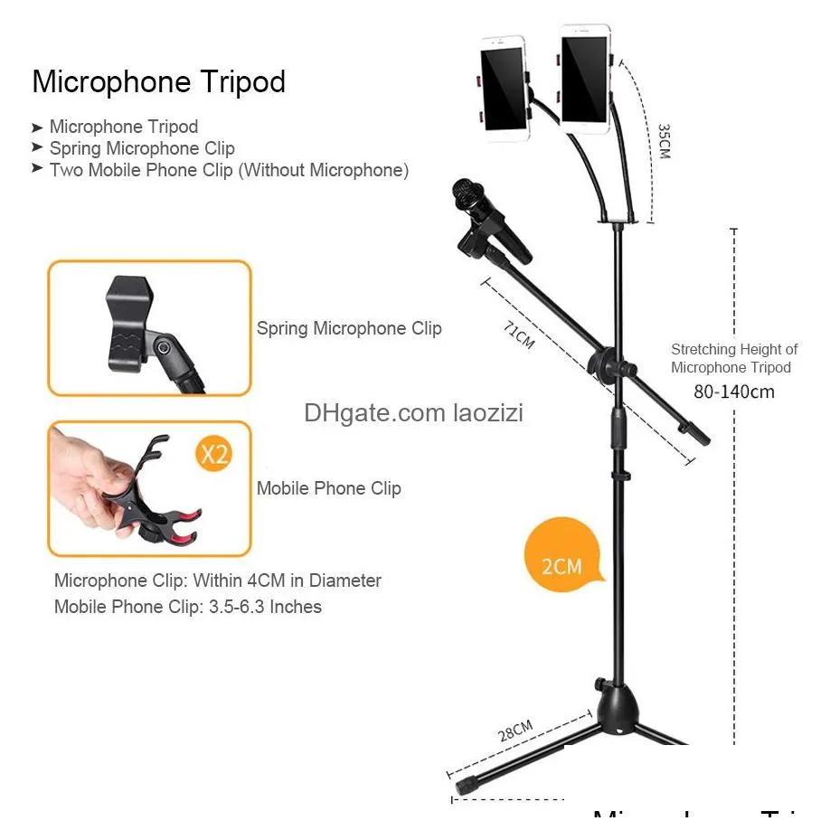 telescopic mic floor metal tripod flexible mobile phone holder clip swing boom stage bracket microphone holder microphone stand