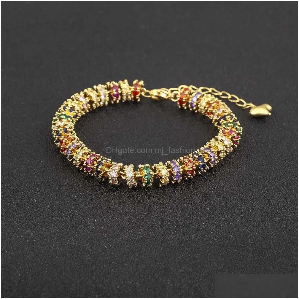 Beaded Nidin Fashion Gold Plated Chain Bead Bracelet Suitable For Womens Colored Crystal Zircon Heart Charm Wedding Party Jewelry Dro Dhafl