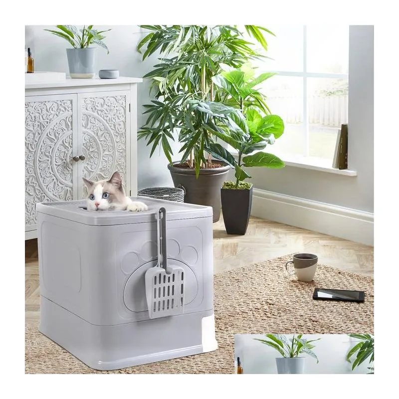 other cat supplies cat litter box fully enclosed and foldable top entry litter box storage and deodorization easy to clean covered litter box
