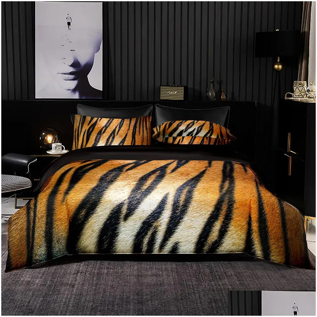 Bedding Sets Quality Set Wild Leopard Print Duvet Er With Pillowcase Tra Soft And Easy Care For King Queen Size 230715 Drop Delivery Dhnwb
