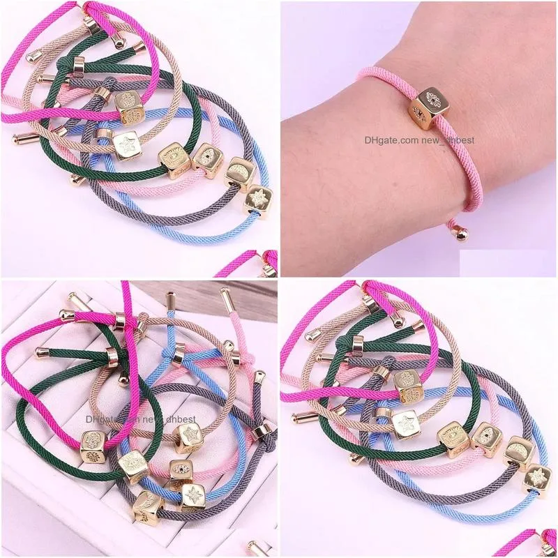 Bangle Bracelets 10Pcs Cubic Zirconia Eye Moon Star Square Design Spacer Beads Charm Jewelry Mix Color Rope Cord Gift Drop Delivery Dhp8L
