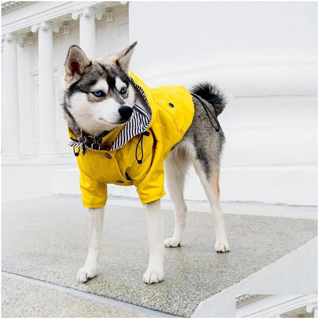 dog apparel pet dog raincoat windproof and rainproof yellow puppy hoodies jacket multi-size suitable for large medium and small dog clothes