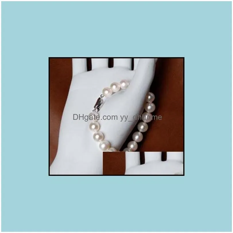 Beaded Strands Bracelets Jewelry 8-9Mm South Sea White Round Pearl Bracelet 7.5-8 Inch 925 Sier Drop Delivery 2021 Nqzug
