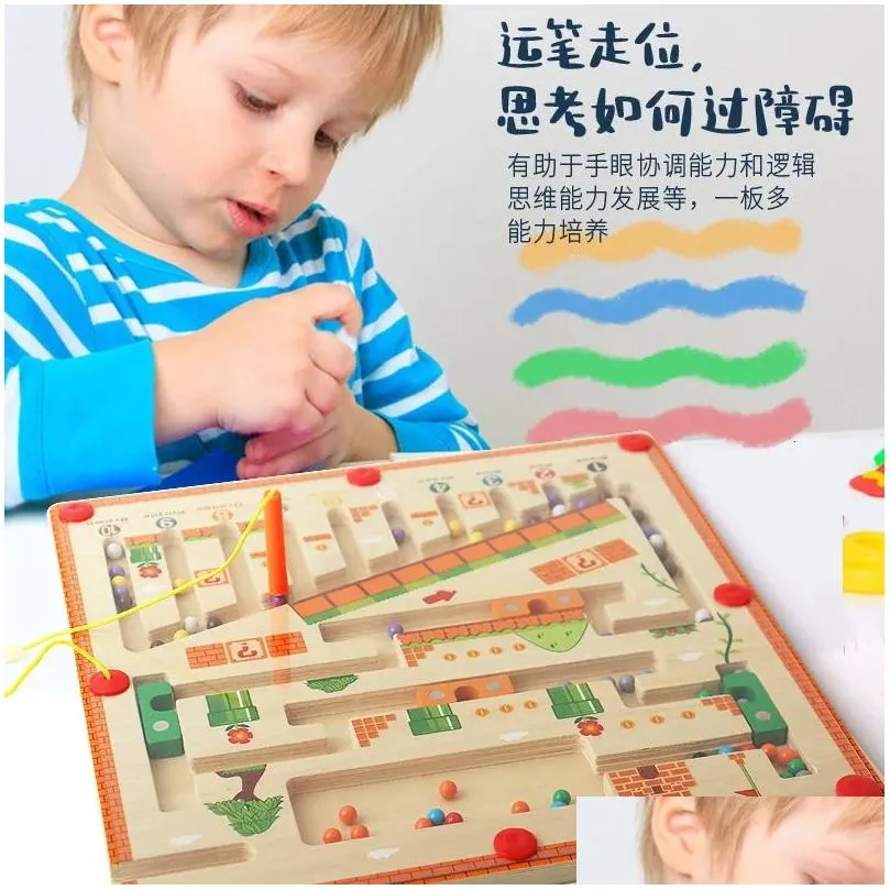Wall Decor Children Wooden Magnetic Color and Number Maze Learning Education Toys Matching Montessori Gift for Kids 231117