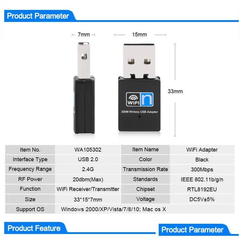 Mini 300M USB2.0 RTL8192 Wifi dongle WiFi adapter Wireless wifi dongle Network Card 802.11 n/g/b wi fi LAN Adapter
