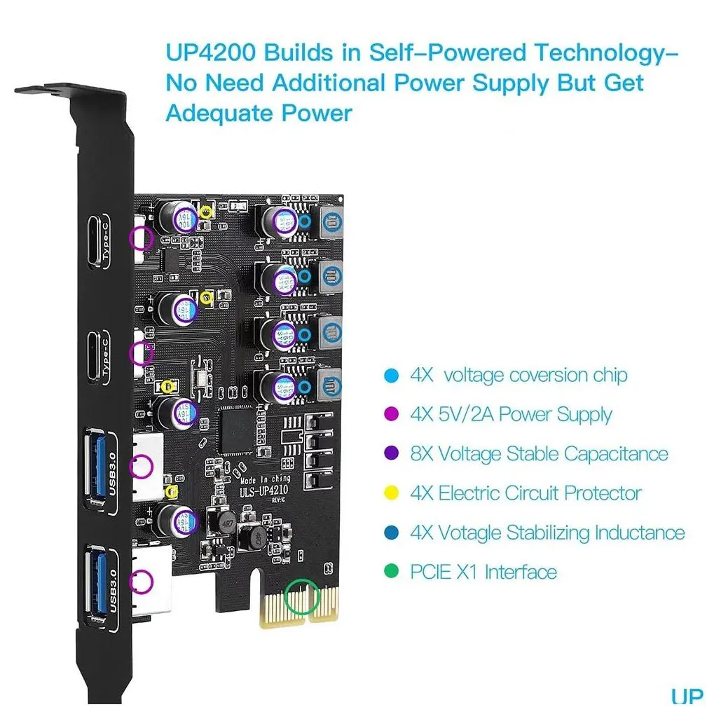 Cards Type C USB 3.2 Gen2 PCIE Card Hub USB 3.0 PCI Express Board 2*USB A Port+2*TypeC Port/USB3.2 GEN1 PCIE Expansion Card Adapter