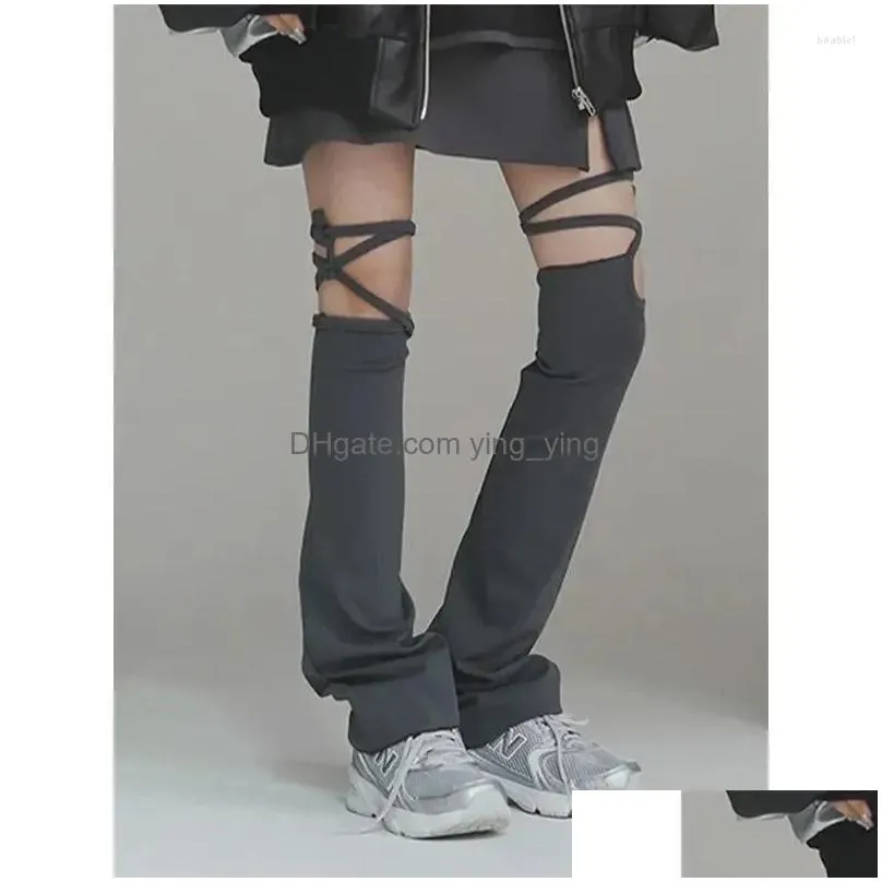 women socks japanese jk strap leg covers ballet style y2k warmers lolita long cross grey spicy girl pile up boot cuffs