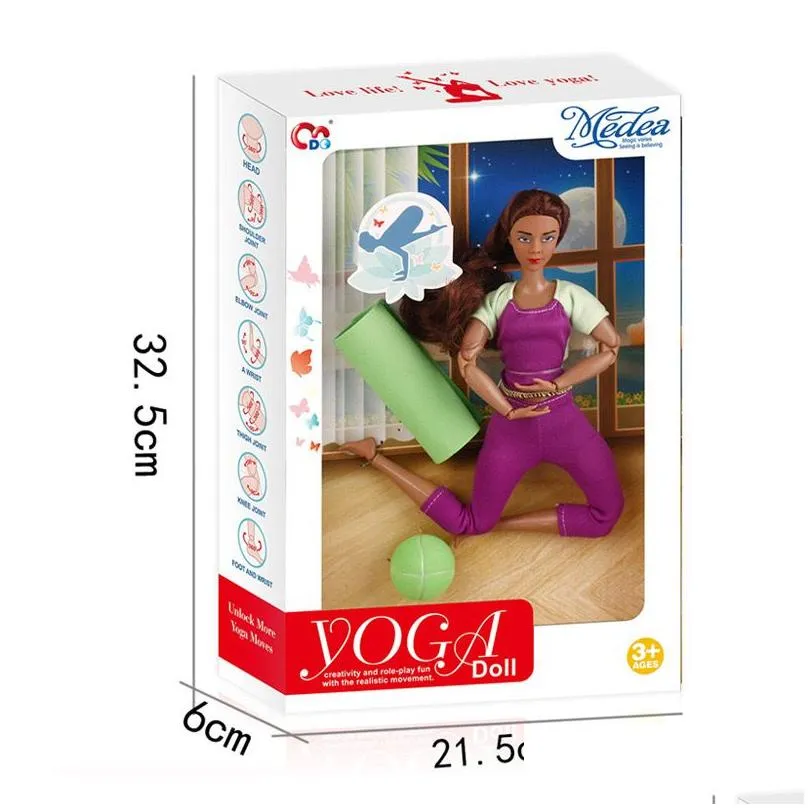 Hot Selling 32.5cm Doll Yoga Sports African Black Skin Yoga Doll Purple Clothing Doll Black Joint American 21 Joint Black Skin Hanger Doll