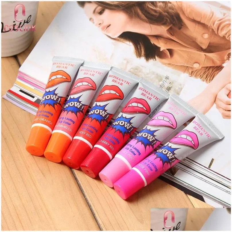 Romantic Bear Long Lasting Wow Lip Gloss Magic Peel Off Lips Tattoo 6 Color Lipgloss Makeup Lipp Stain