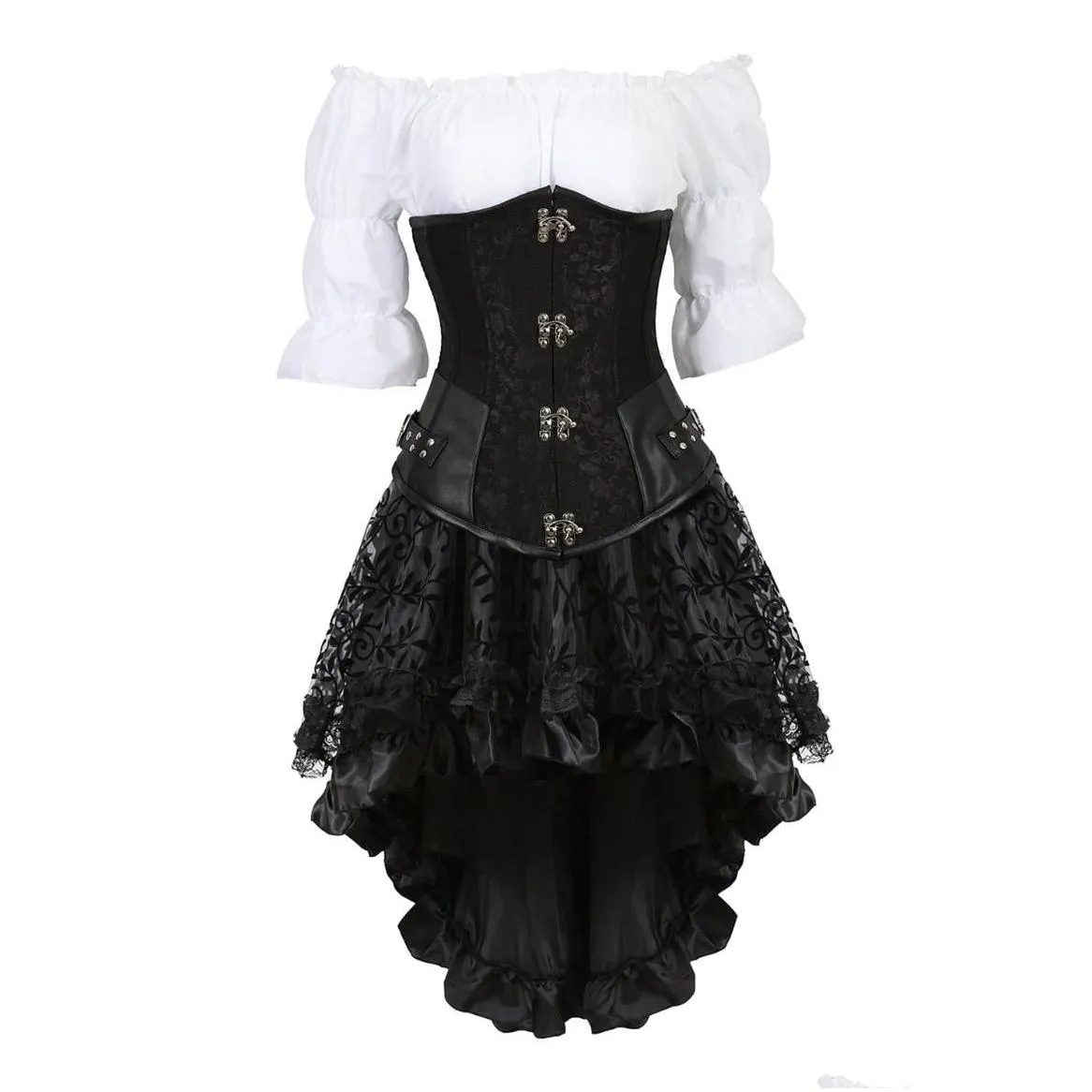 bustiers corsets three-piece off shoulder fashion locking closure steampunk costumes medieval corset dress pirate lingerie skirt