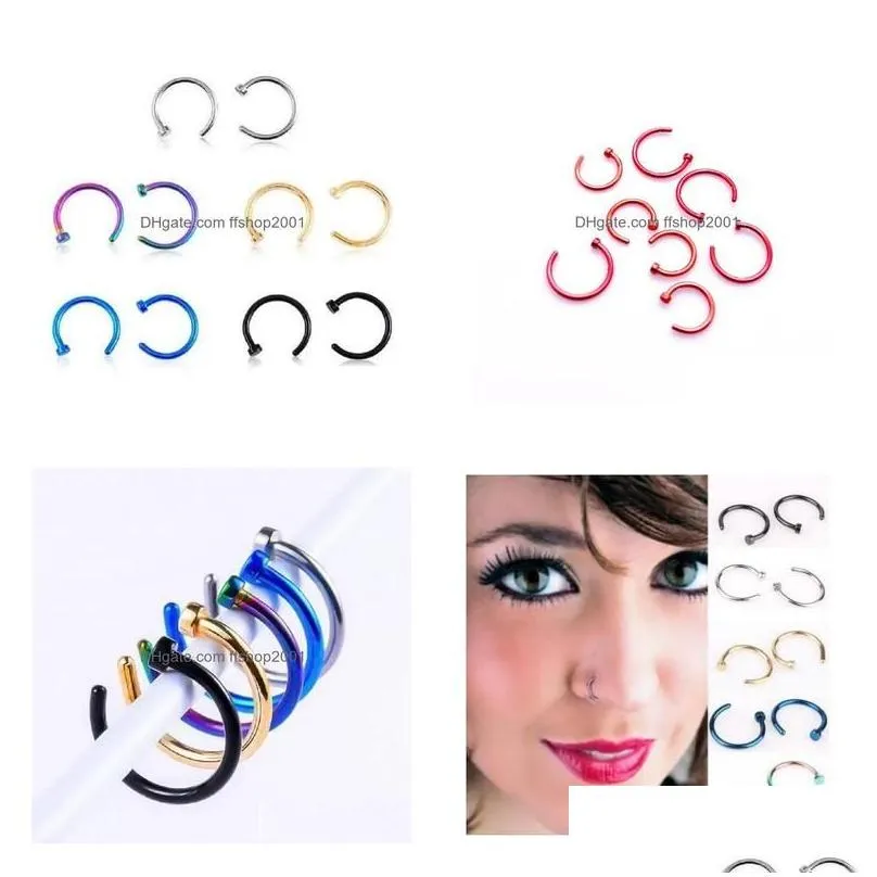 Nose Rings Studs Titanium Steel Ring Body Piercing Jewelry Open Hoop Earring Fake Drop Delivery Dh