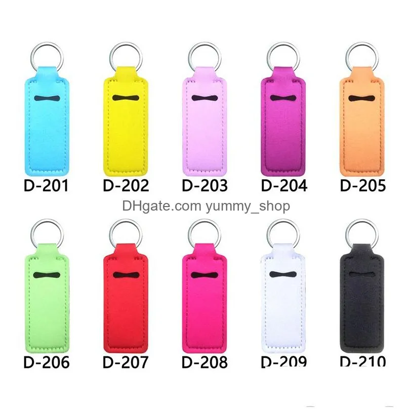 portable lipstick holder neoprene keychain solid color wrist keychain sanitizer holder bottle cover keyring key chain